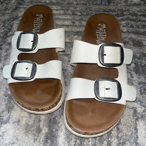 White Double Buckle Sandals - Picture 1 of 3
